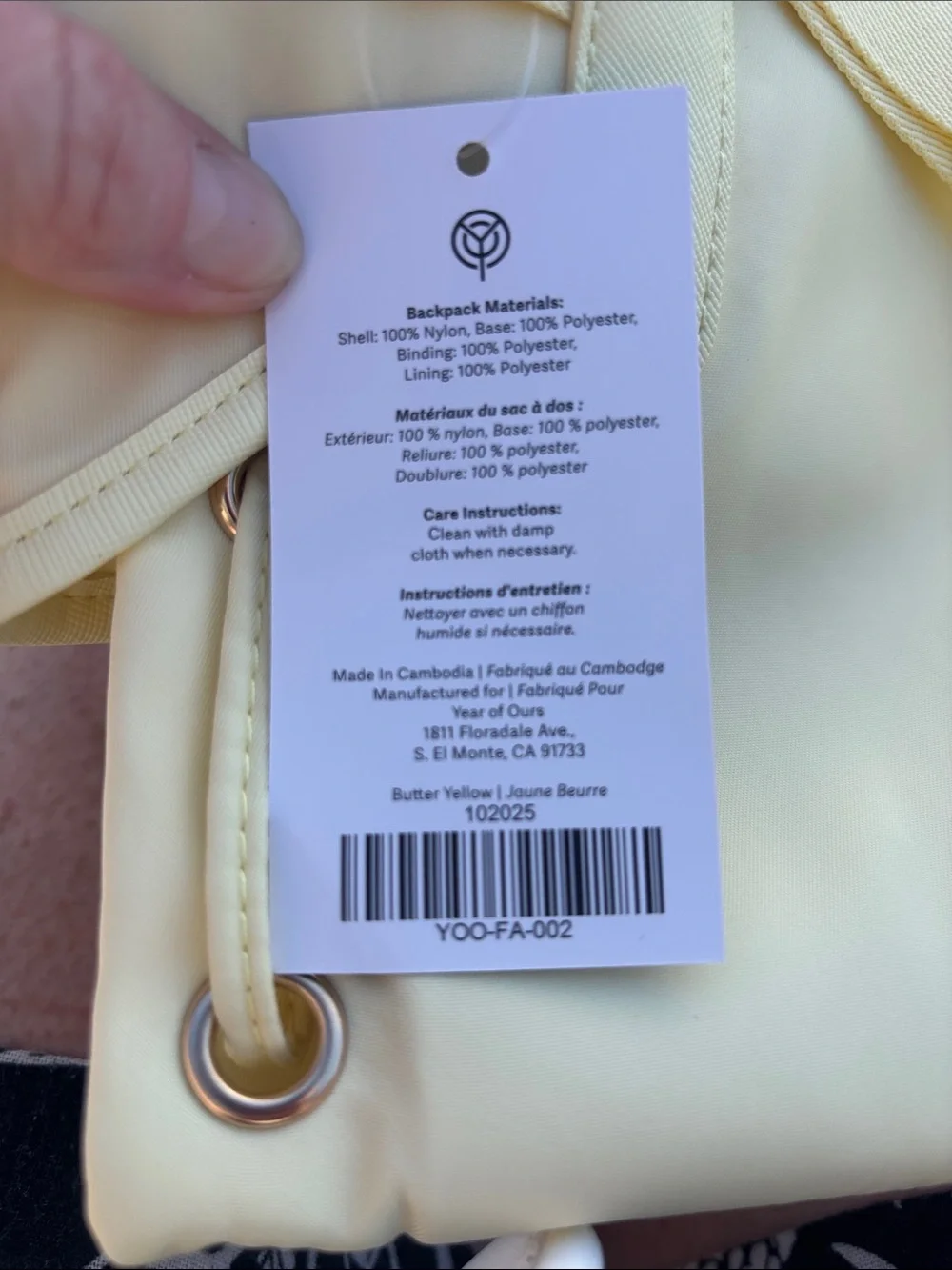 Year of Ours Pale Yellow Backpack Tote